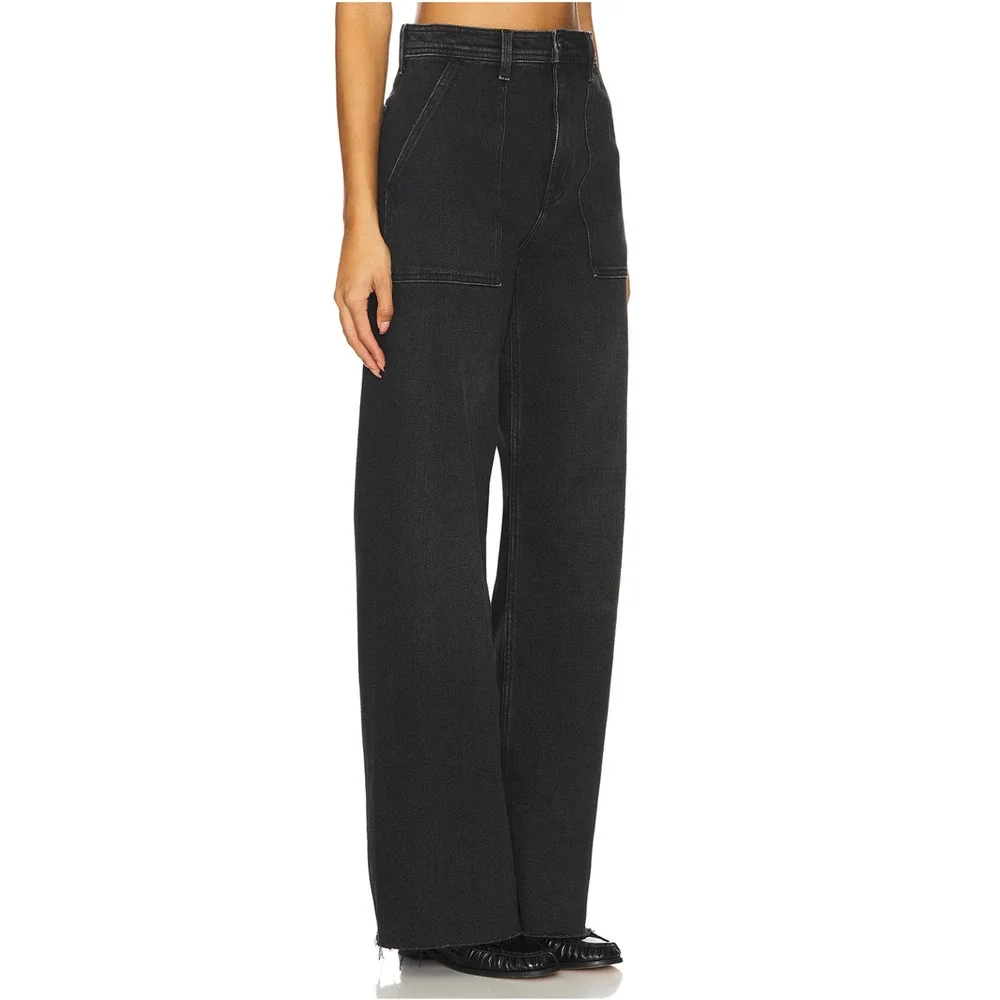 PISTOLA NWT Evereve Penny Utility High Rise Wide Leg Black Denim Collins // 24